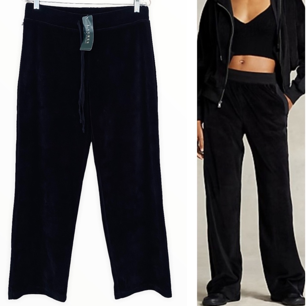 Ralph‎ Lauren NWT Black Velvet Tie Waist Athleisure Style Pant Size Small